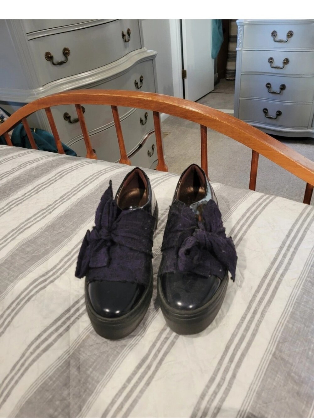 AGL Women’s Blue Platform Slip-On Loafers with Bow